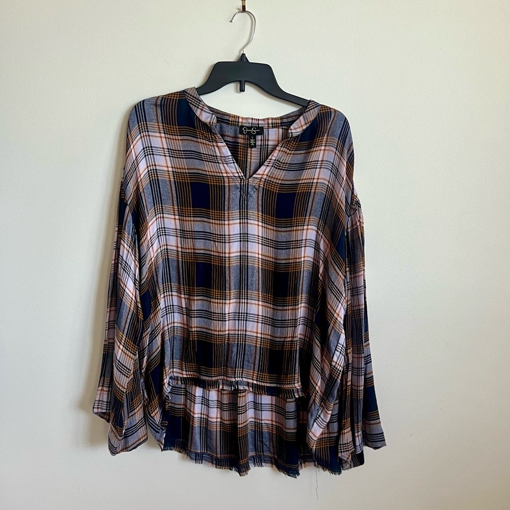 Jessica Simpson Plaid Tunic in Navy and Pink